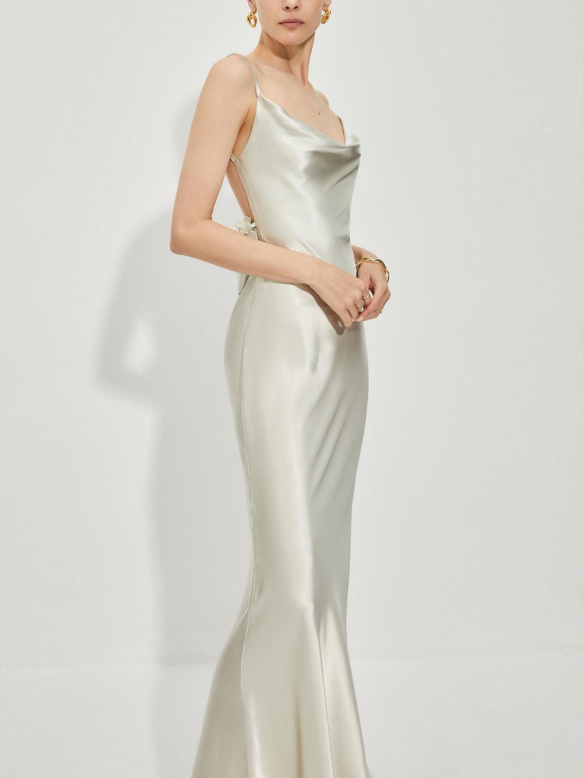 Satin Cowl Neck Backless Dress