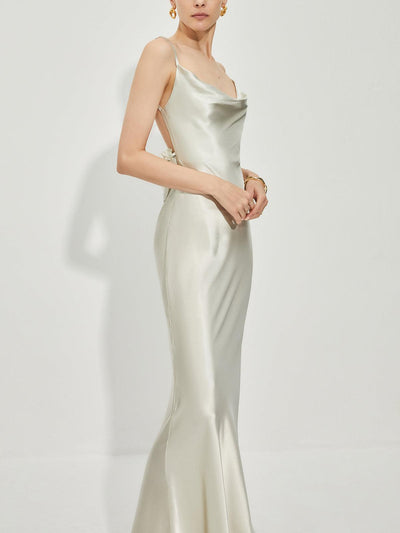 Satin Cowl Neck Backless Dress