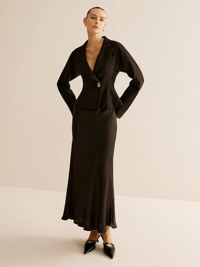 Golden Glossy-Button Lapel Slim Blazer