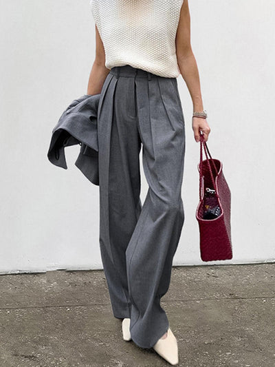 High-Waist Pleated Thin Pants