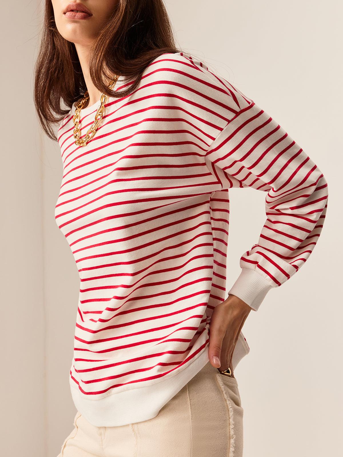 Contrast Trim Striped Sweatshirt