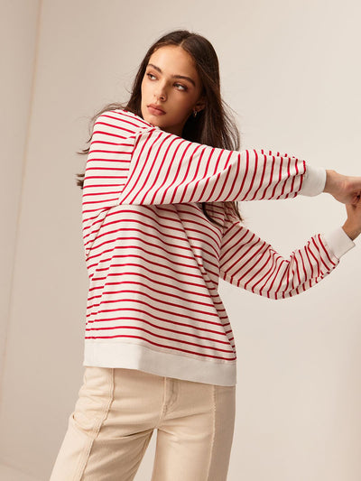 Contrast Trim Striped Sweatshirt