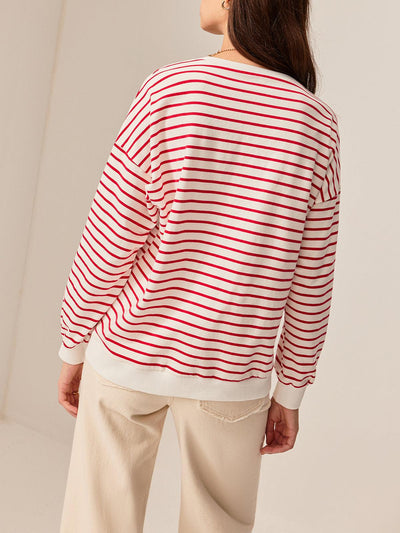 Contrast Trim Striped Sweatshirt