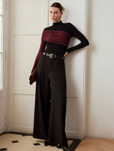 Color Block Pleated Jersey Slim Top