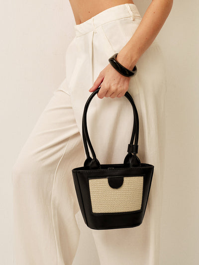 Two-Tone Woven Panel Tote Bag