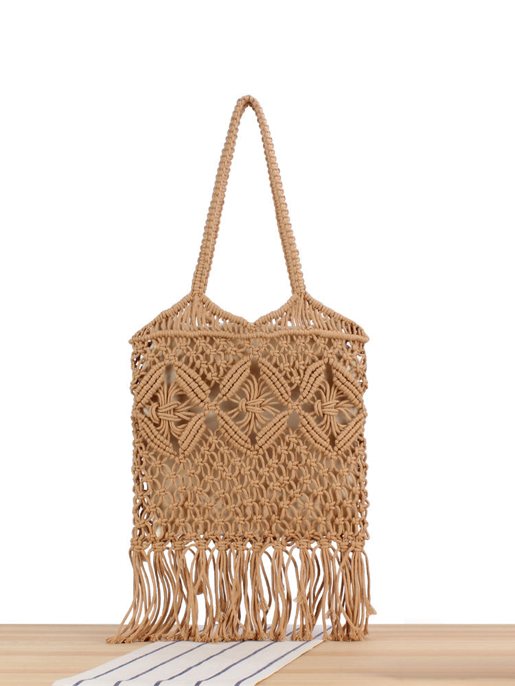 Hollow Straw Tassel Detail Bag