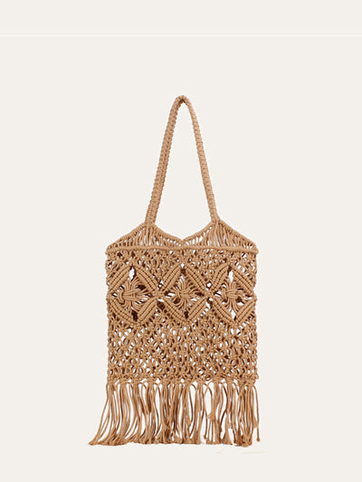 Hollow Straw Tassel Detail Bag
