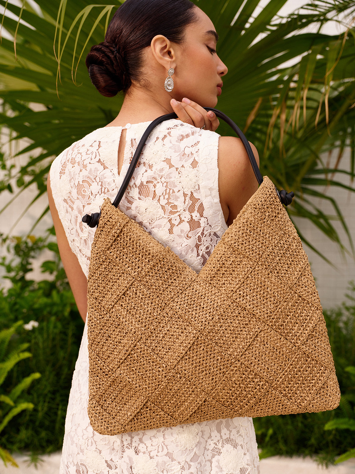 Woven Tote With Faux Leather Handle