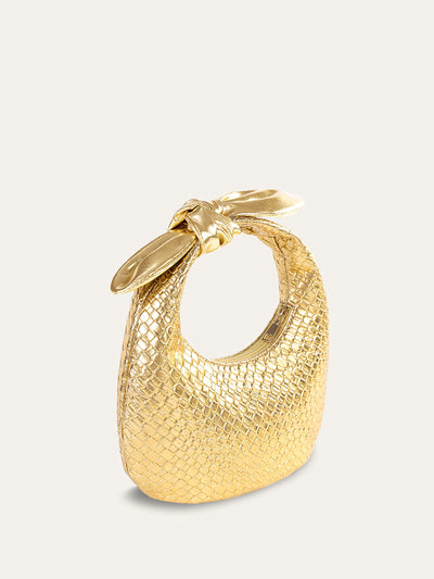 Golden Woven Knot Handle Bag