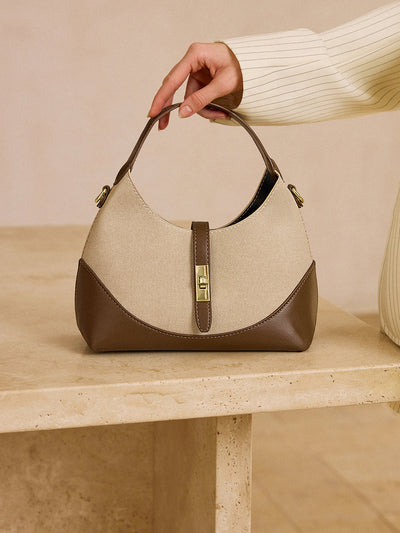 Color-Blocked Dumpling-Shaped Bag with Metal Lock