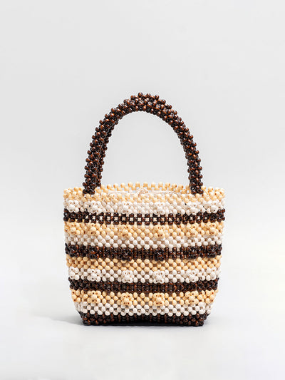 Striped Wooden Beaded Tote Bag