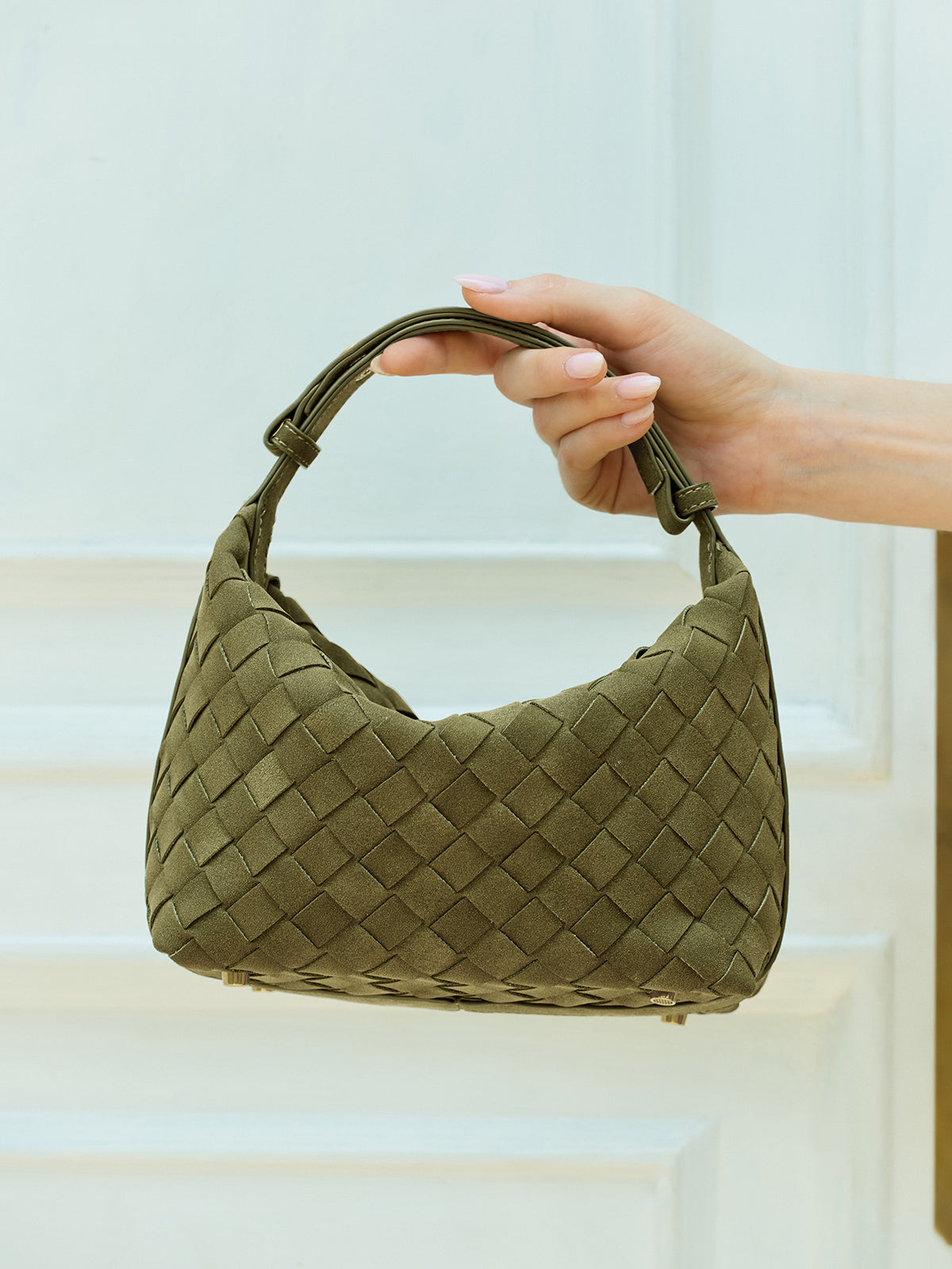 Woven PU Leather Top-Handle Bag