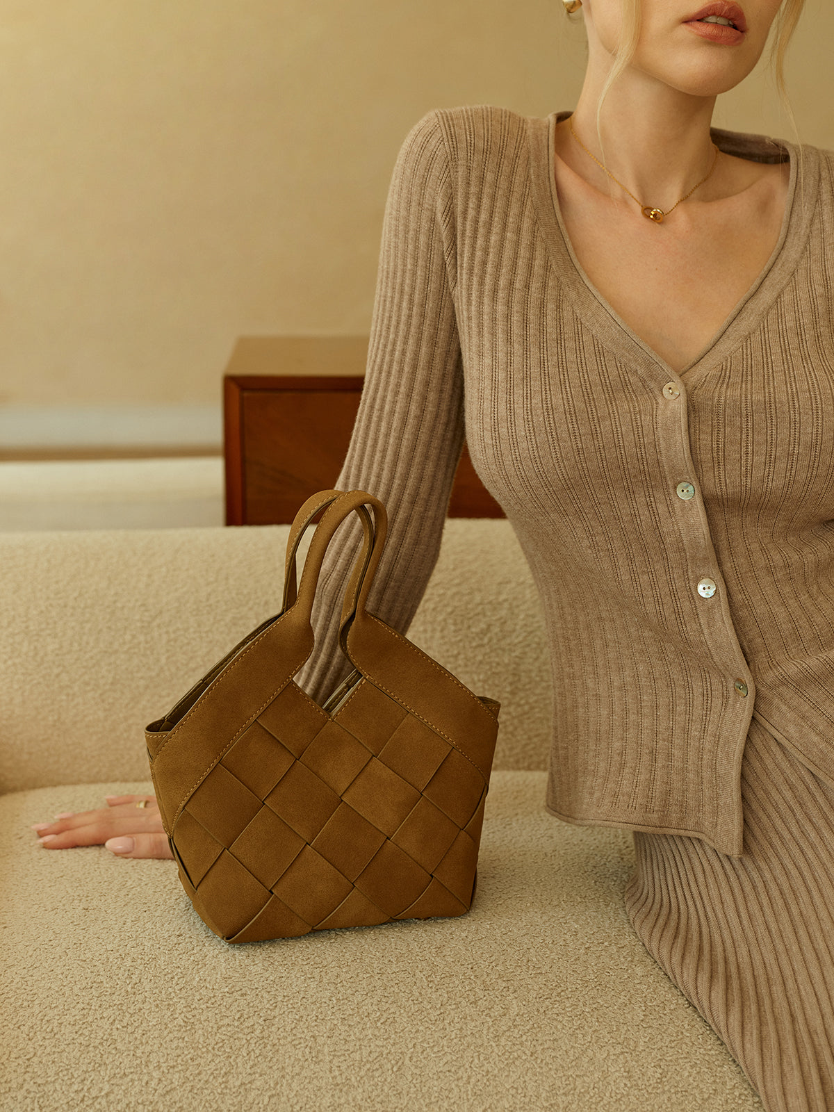 Woven PU Tote Bag