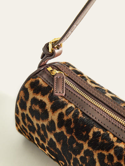 Leopard Print Barrel Bag