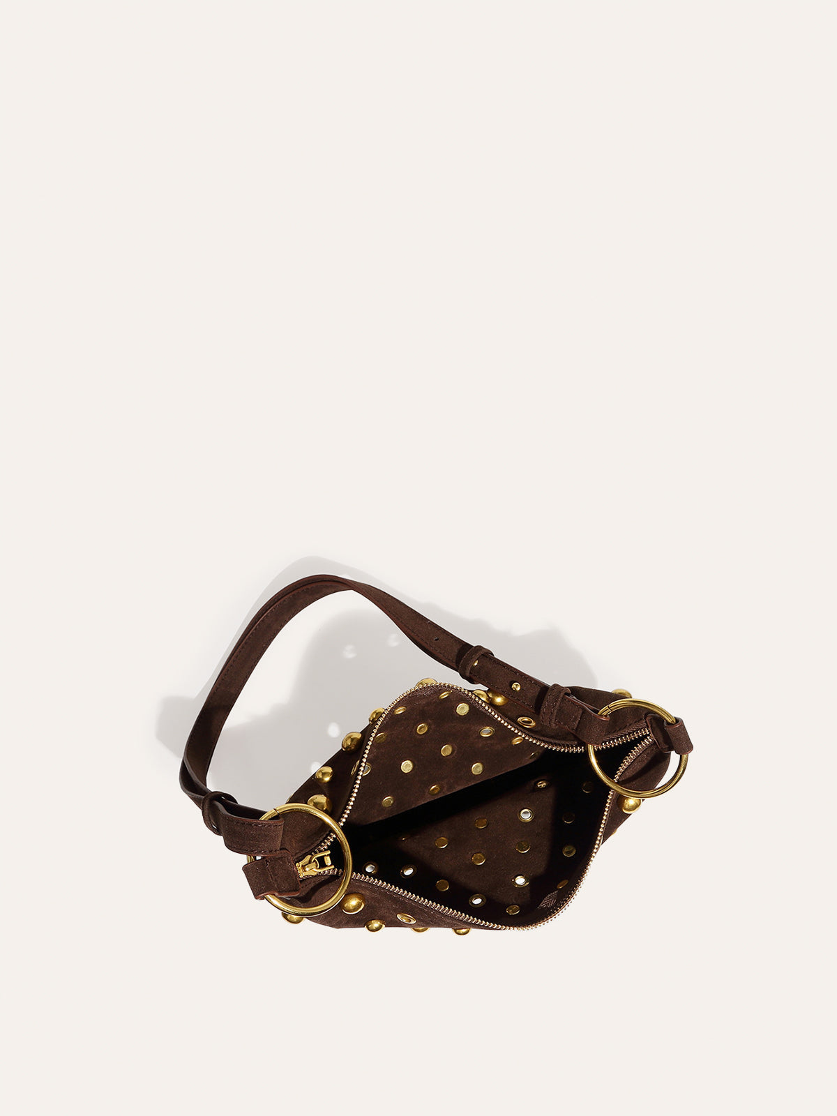 Suede Studded Half-Moon Shoulder Bag