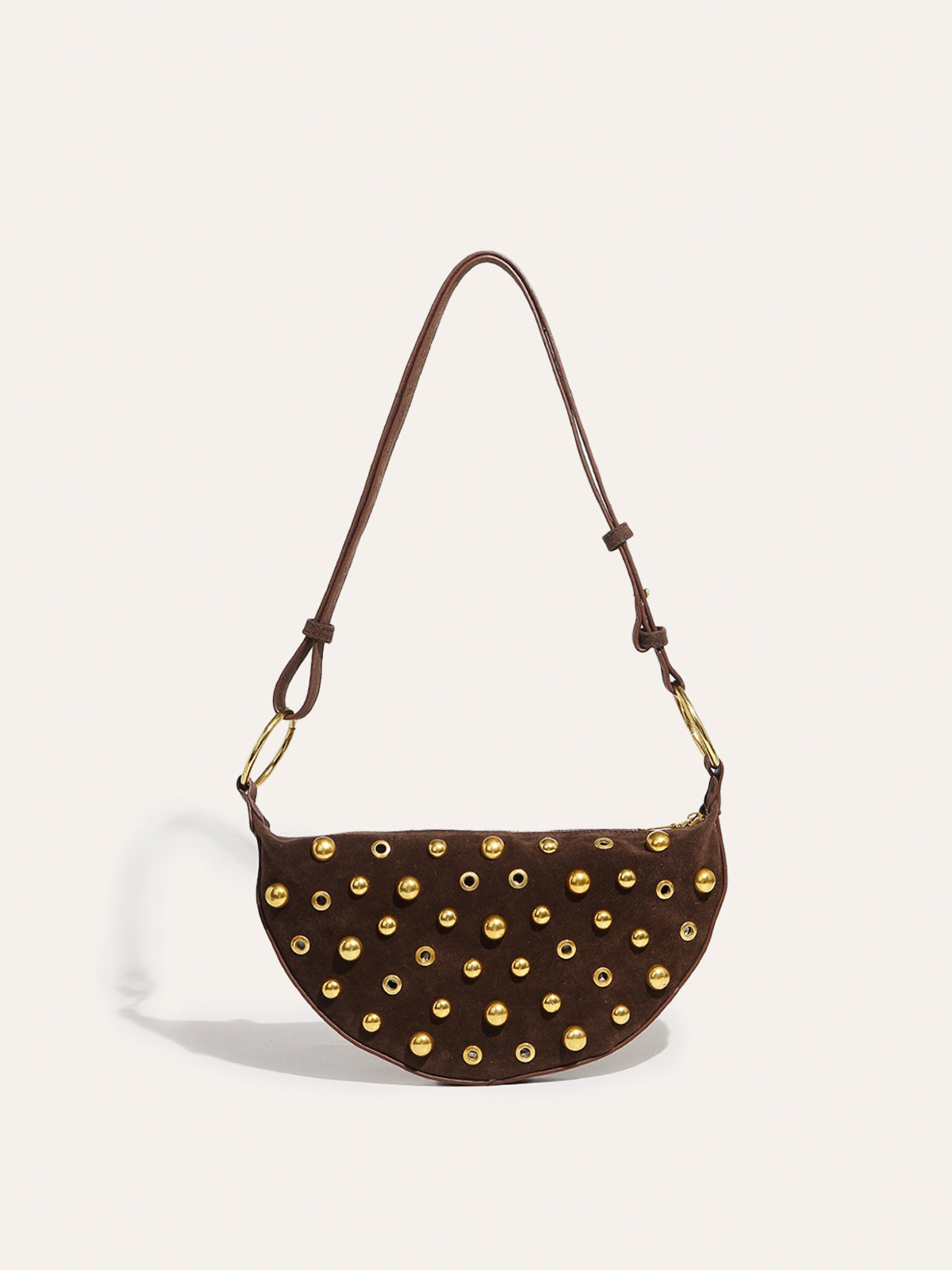 Suede Studded Half-Moon Shoulder Bag