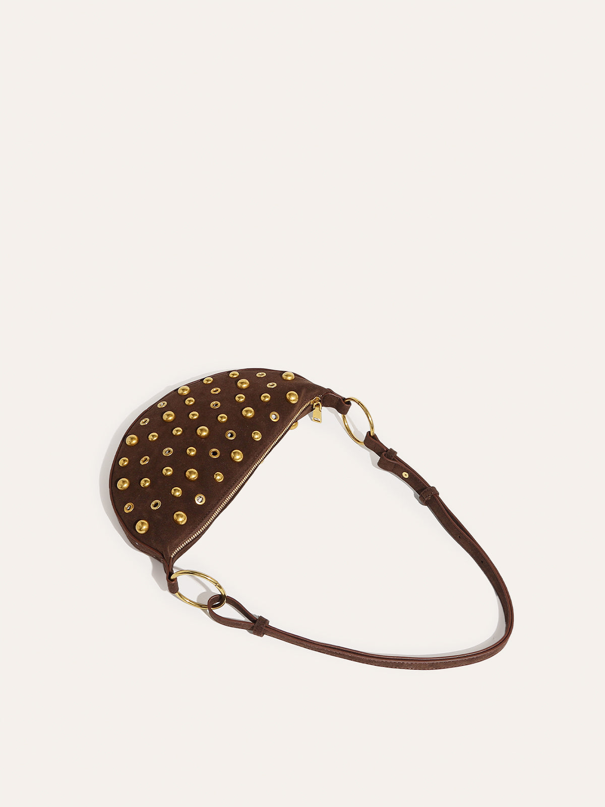 Suede Studded Half-Moon Shoulder Bag