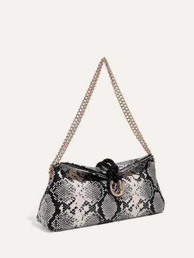 Snakeskin Patterned Chain Shoulder Bag