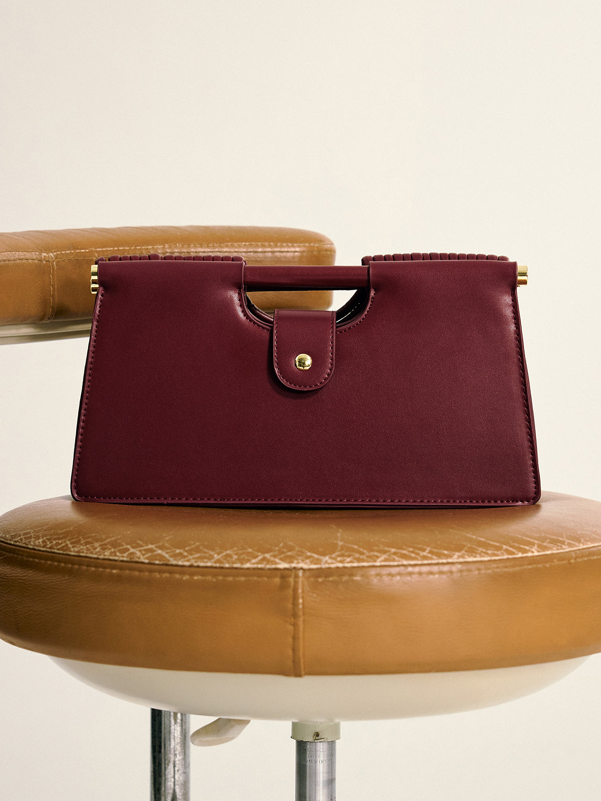 Curved Striped Handle PU Leather Bag