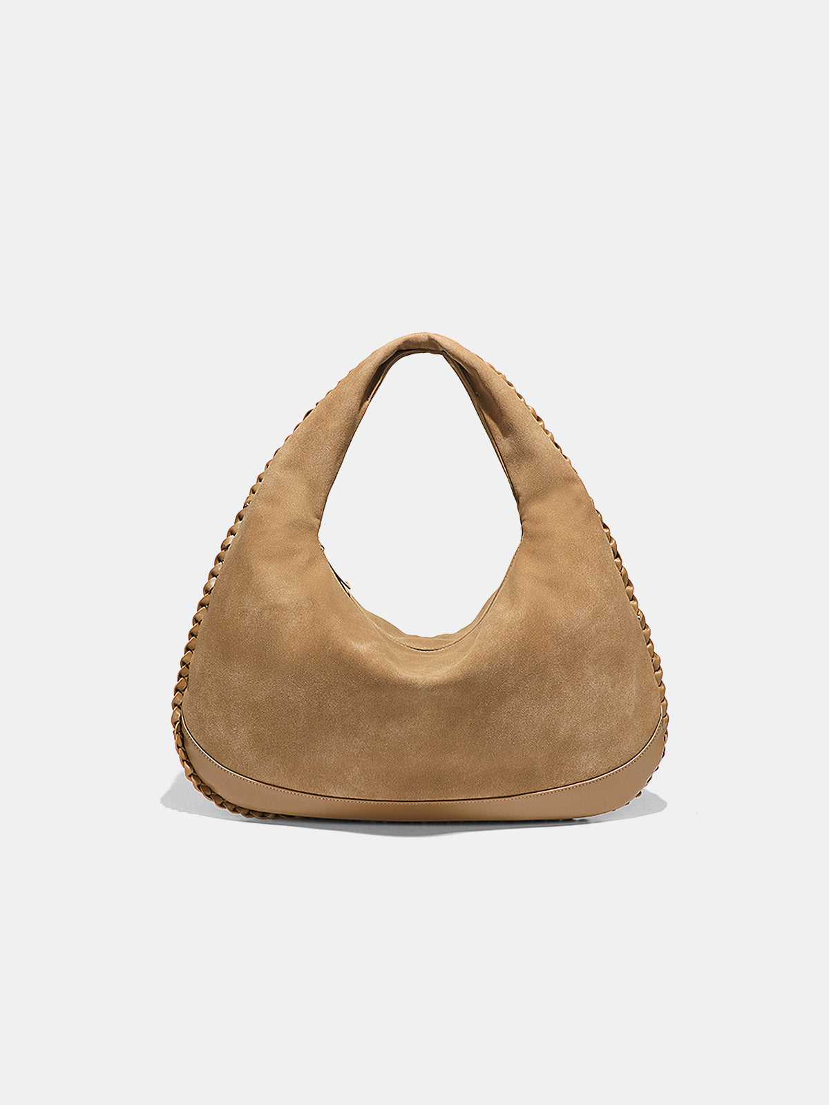 Braided Trim Suede Hobo Bag