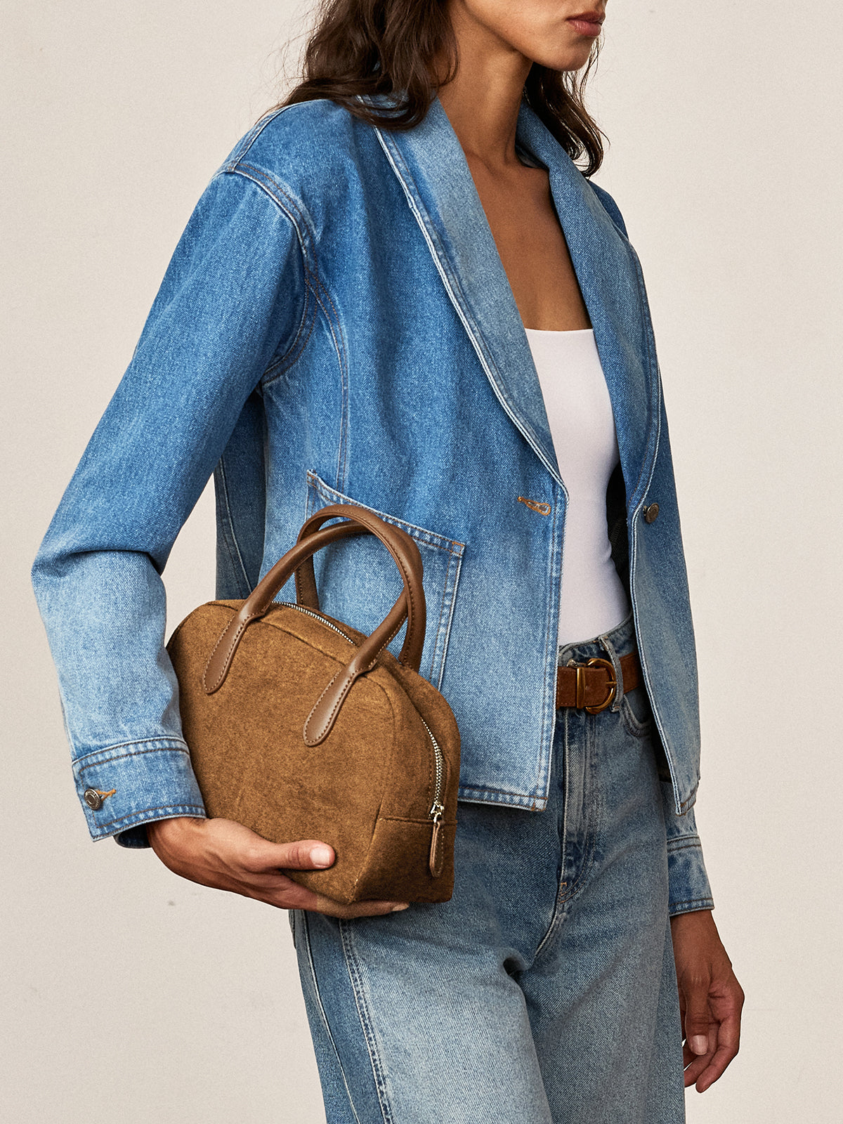 Suede Dome Top Handle Bag