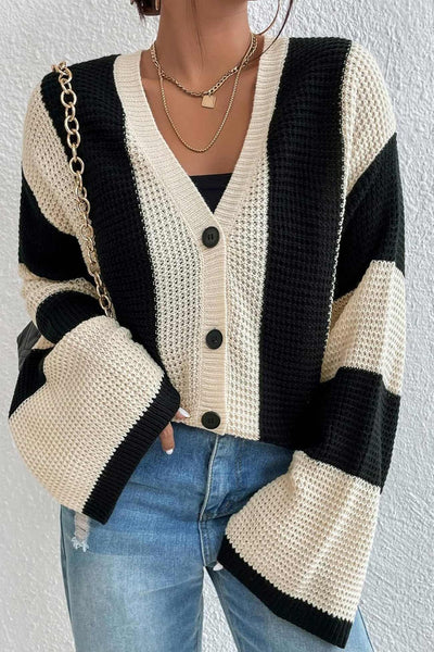 Contrast Striped Flare Sleeve Cardigan