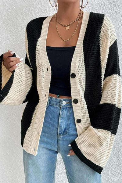 Contrast Striped Flare Sleeve Cardigan