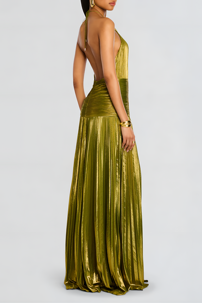 Thalia Metallic Peridot Maxi Dress