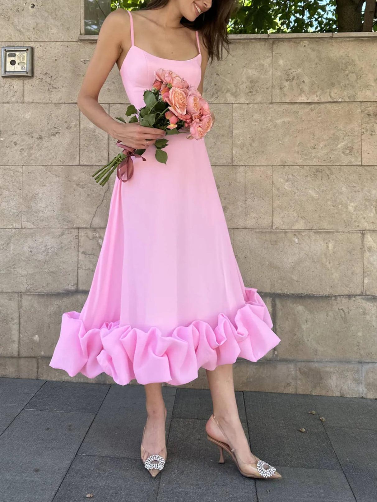 Sexy A-line long dress with suspenders and large dress