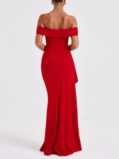 Off-shoulder slit maxi dress