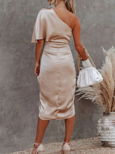 One-Sleeve Rose Section Irregular Skirt Dress