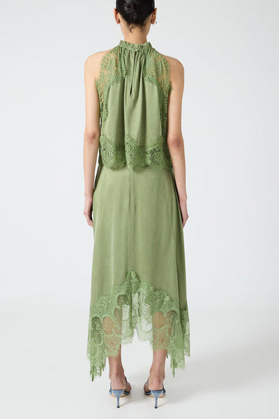 Lace Pleated Collar Top + Irregular Slit Skirt Set