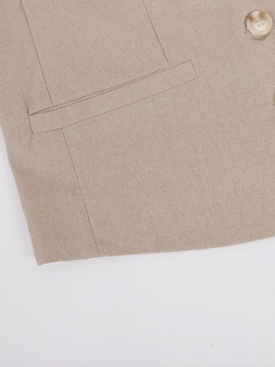 Classic V-neck Pleated Cotton and Linen Wide-leg Pants Suit