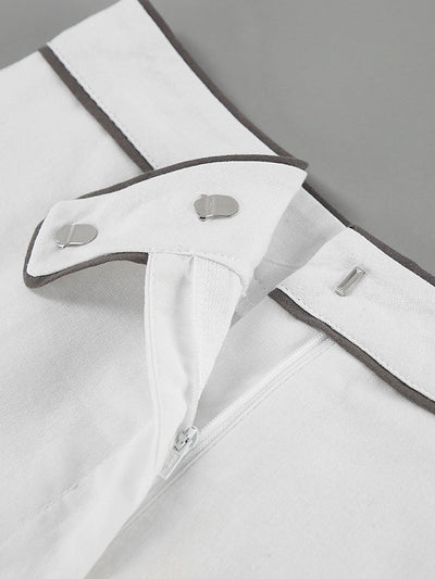 Black an White Contrast Cotton and Linen Shirt and Shorts Two-piece Set