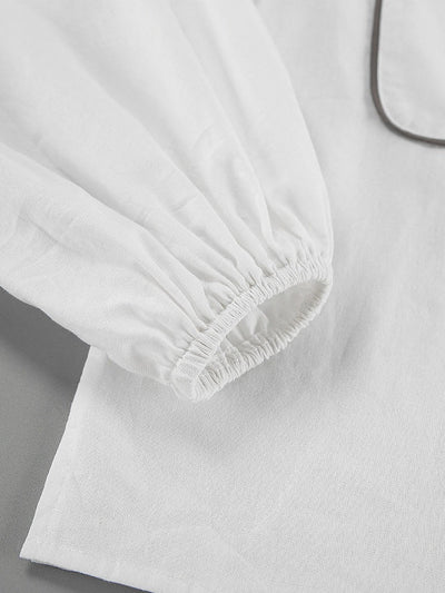 Black an White Contrast Cotton and Linen Shirt and Shorts Two-piece Set