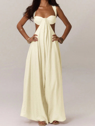 Paneled pleated wide-leg jumpsuit