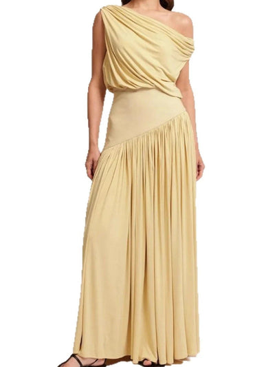 Elegant off-the-shoulder long dress with slanted neckline