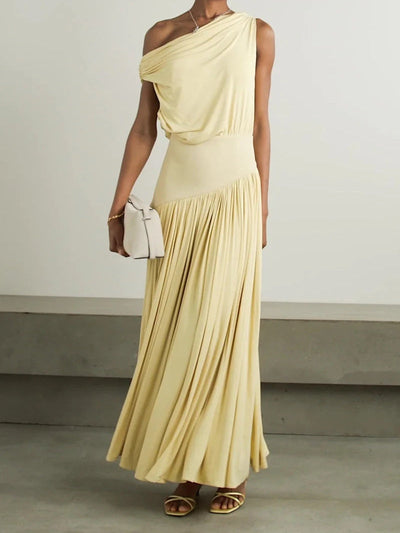 Elegant off-the-shoulder long dress with slanted neckline