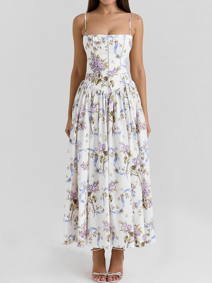 Printed fitted camisole midi dress