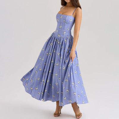 Printed fitted camisole midi dress