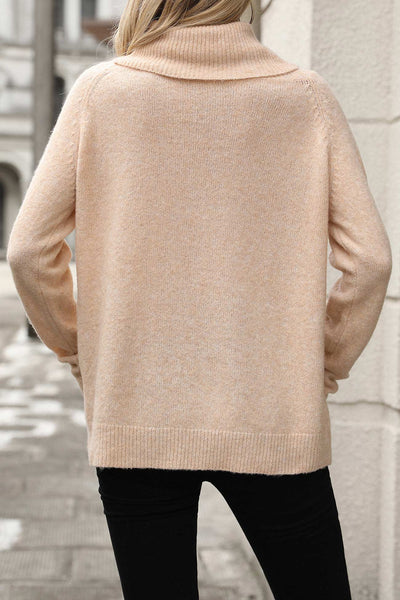 Stacked Collar Solid Pullover Sweater