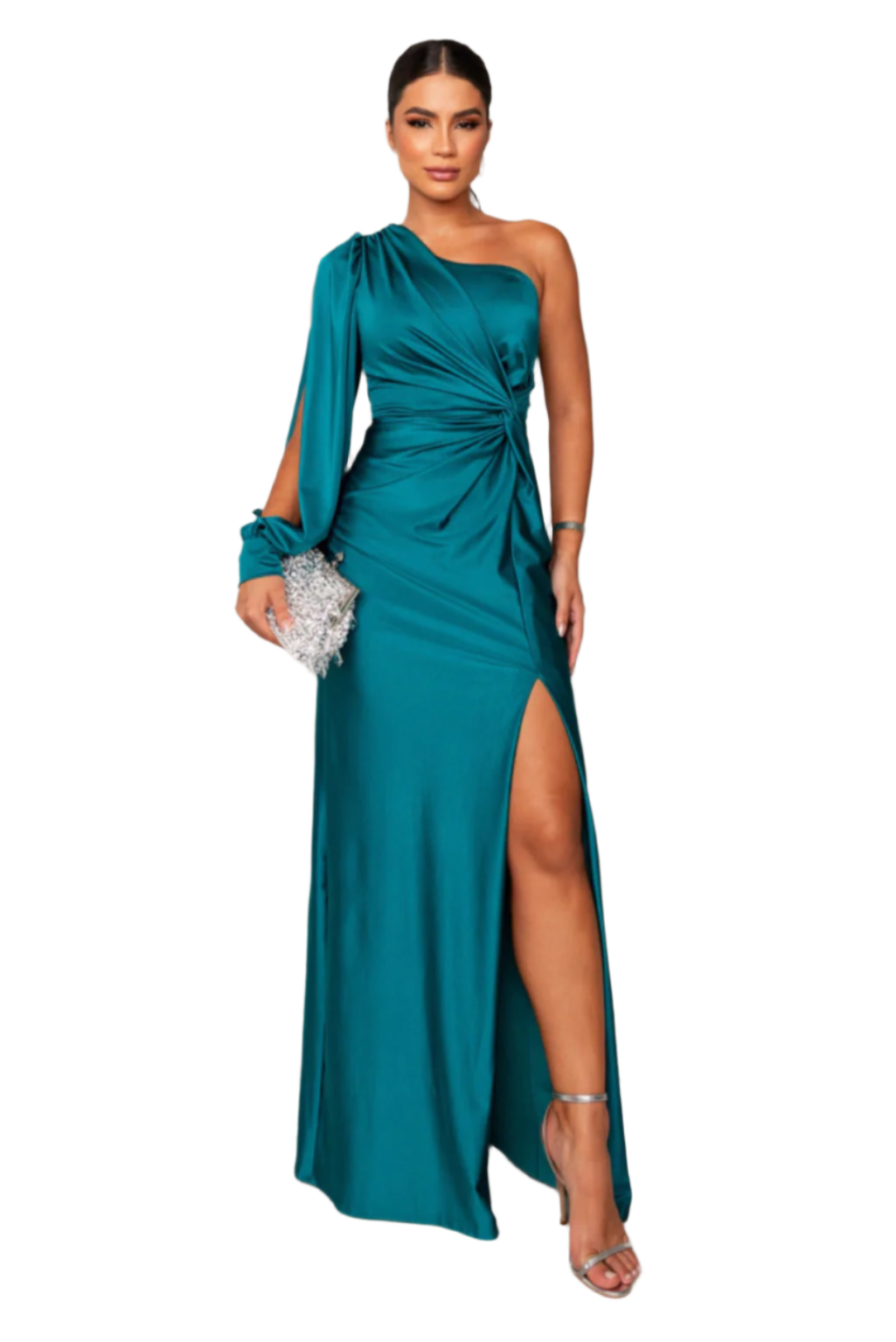 Women Satin One-Shoulder Dress Elegant Style