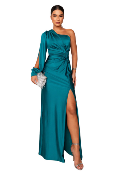 Women Satin One-Shoulder Dress Elegant Style