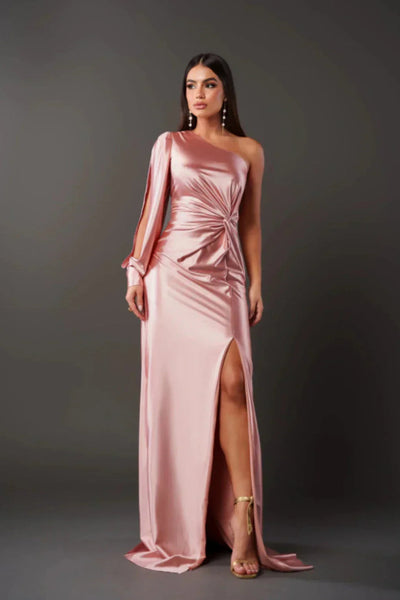 Women Satin One-Shoulder Dress Elegant Style