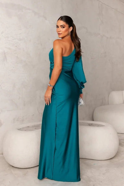 Women Satin One-Shoulder Dress Elegant Style