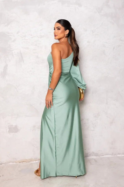 Women Satin One-Shoulder Dress Elegant Style