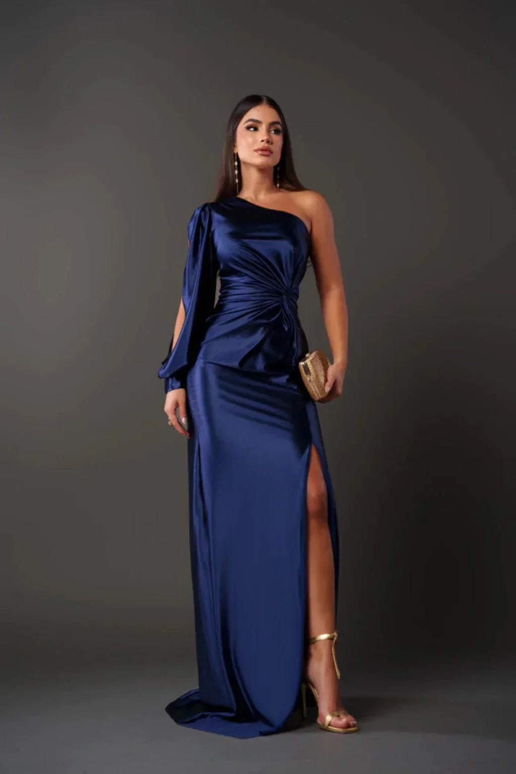 Women Satin One-Shoulder Dress Elegant Style