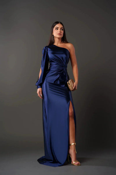 Women Satin One-Shoulder Dress Elegant Style
