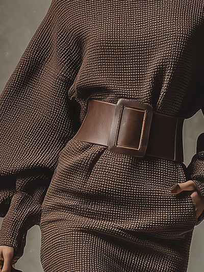 Women's dark brown versatile mini dress