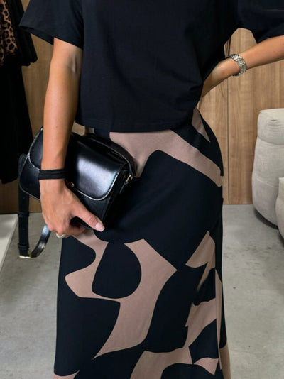 Colorblock Print Satin Skirt